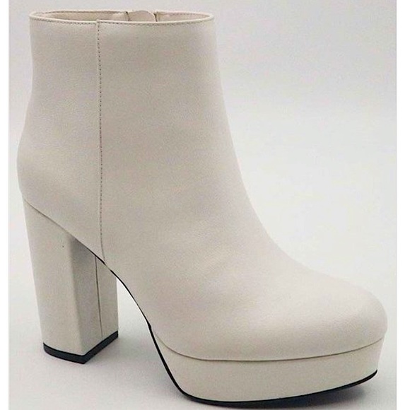 White Platform Block Heel Side Zip Bootie - Picture 2 of 4
